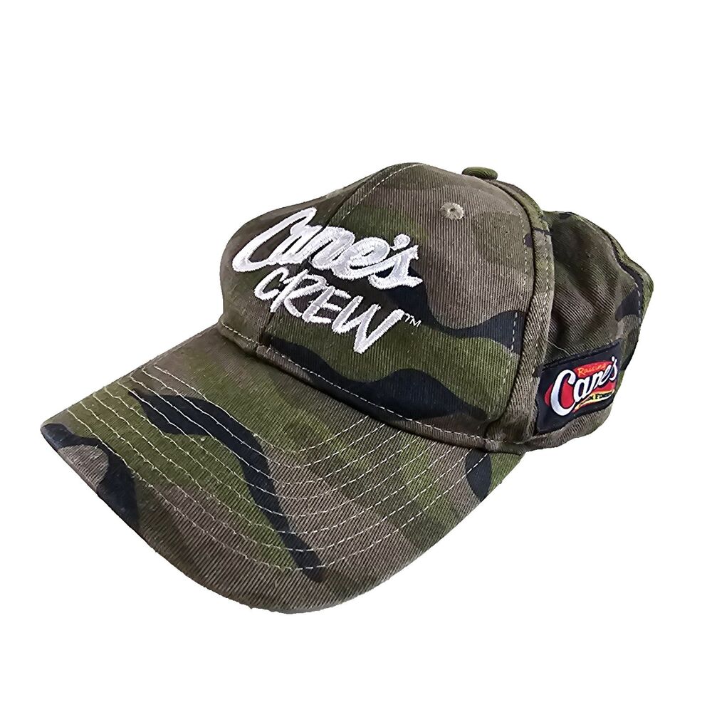 Raising Cane's Crew Chicken Fingers Embossed Logo Employee Camo One Love Hat Cap